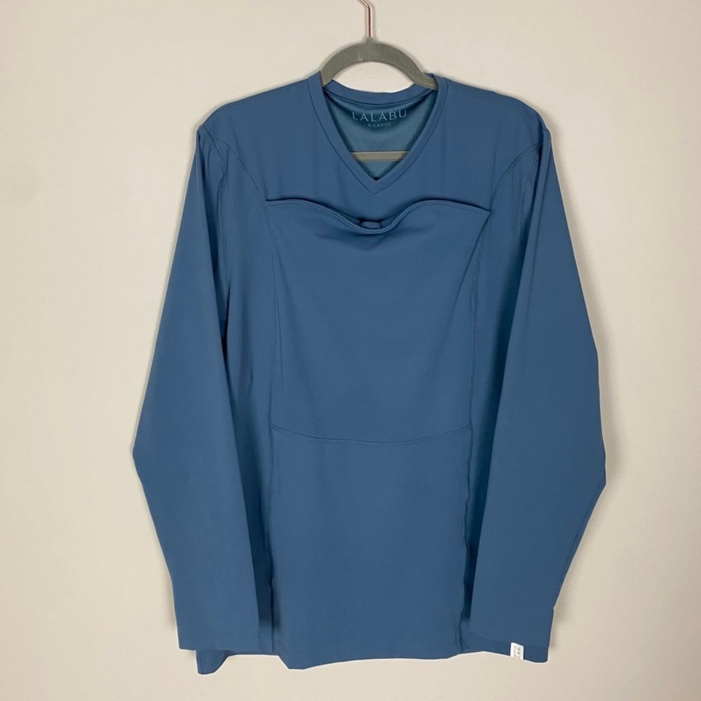 LALABU Built In Baby Pouch Long Sleeve Dad Shirt Pocket Blue Mens XL Carrier